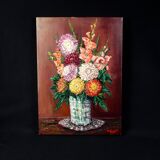 Still life 'Gladioli and Dahlias' Oil on canvas 36x33 signed J.D Vincent