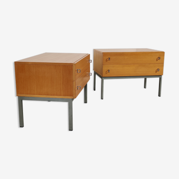 Paire de chevets scandinaves , bois et métal années 60