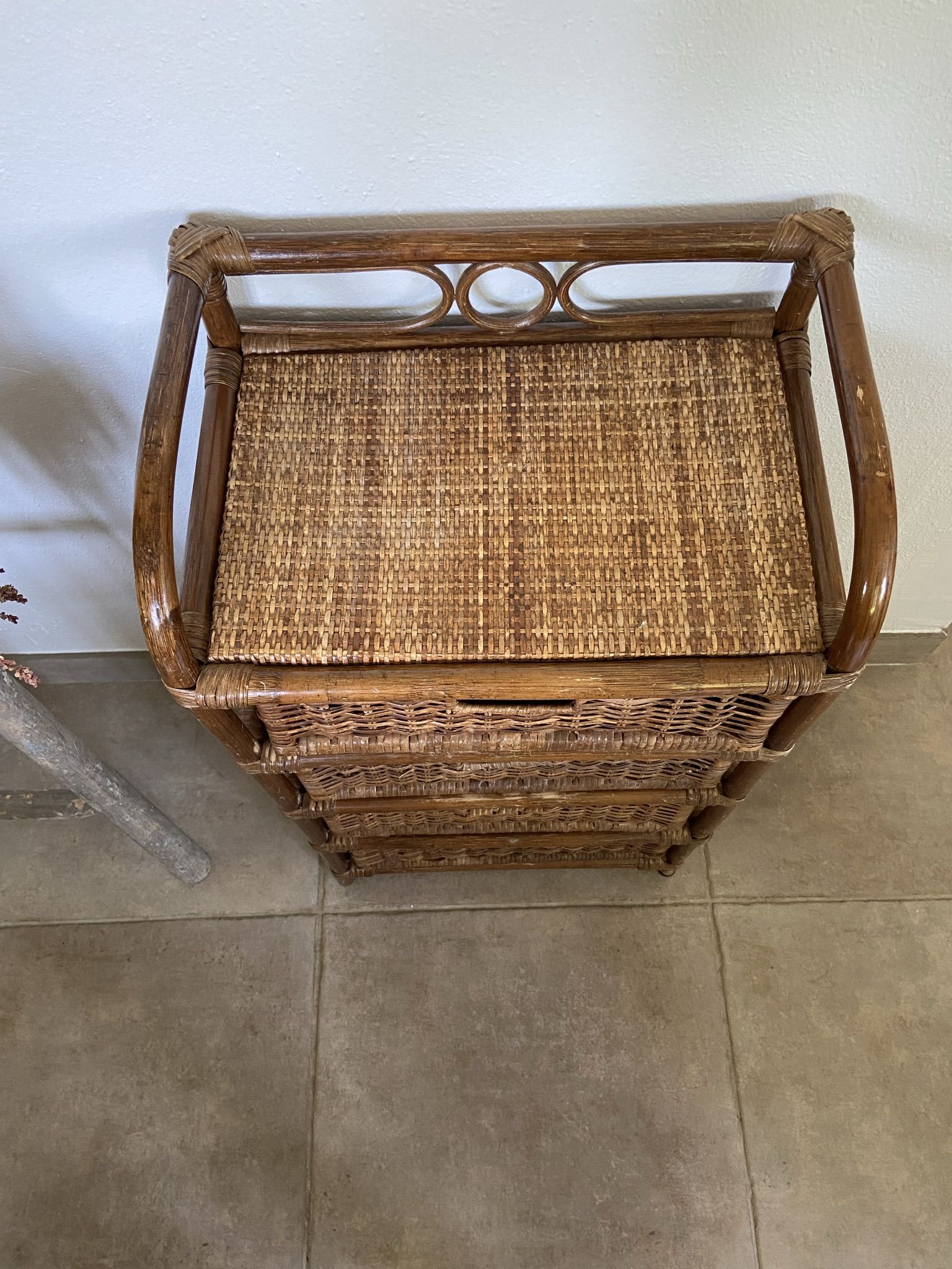 Cabinet / chest of drawers 4 drawers in rattan & vintage bamboo
