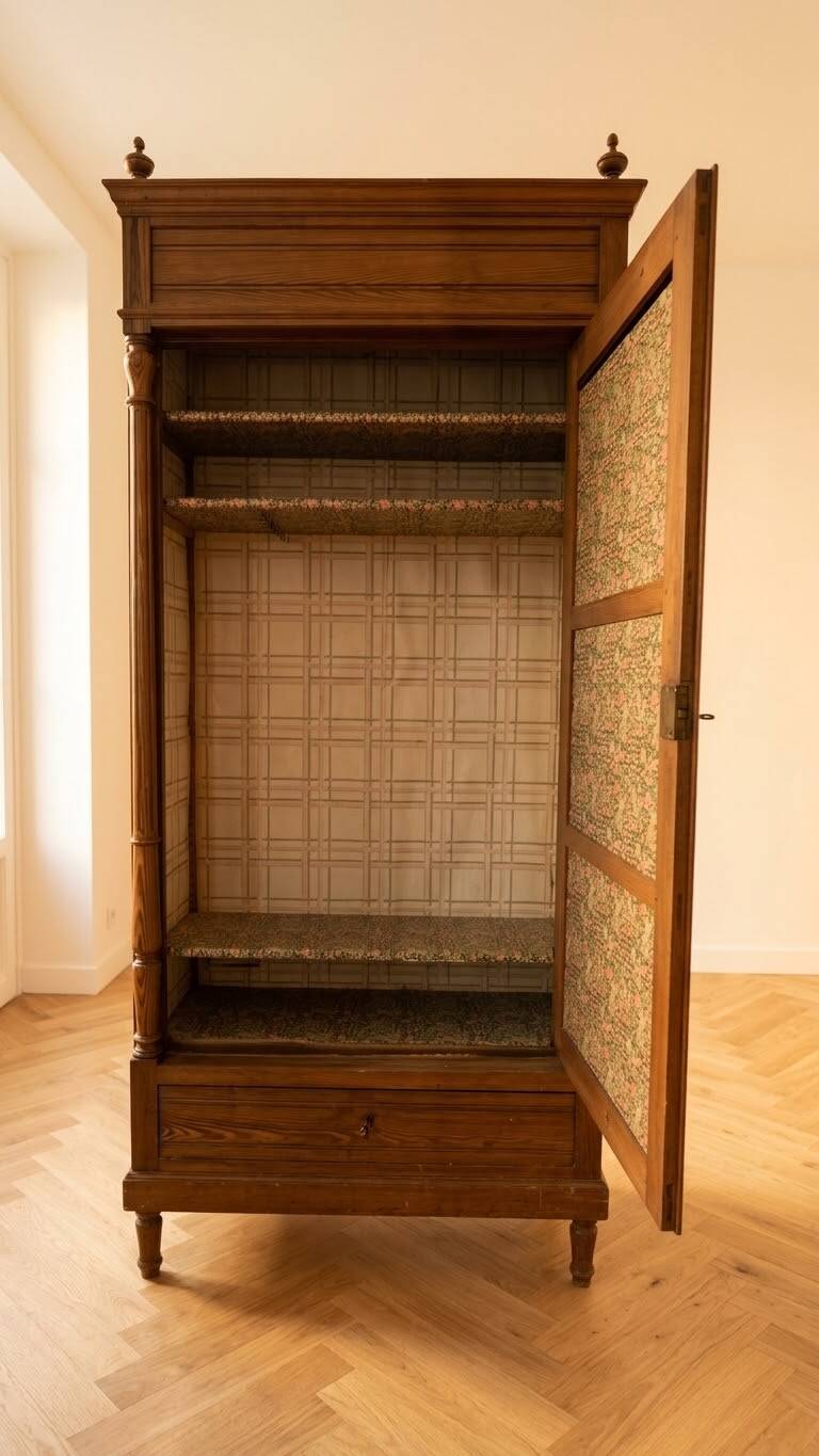 Antique solid wood wardrobe with mirror