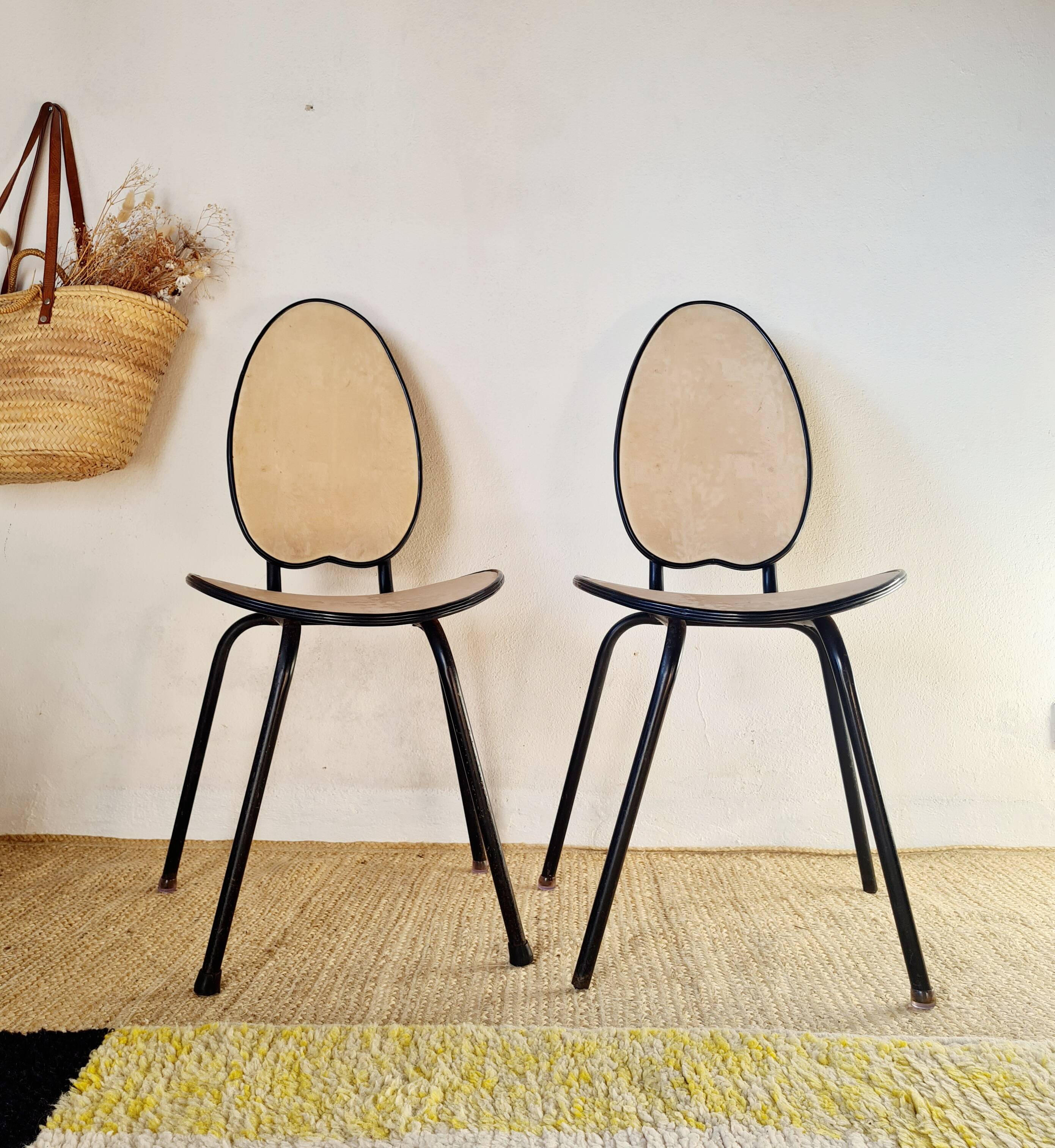 Paire de chaises années 50 piétement métal