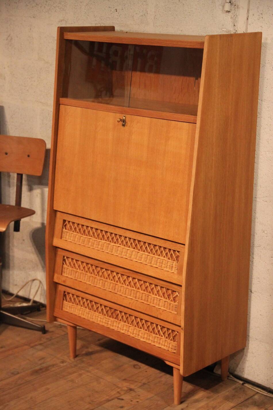 Vintage wicker rattan secretary desk