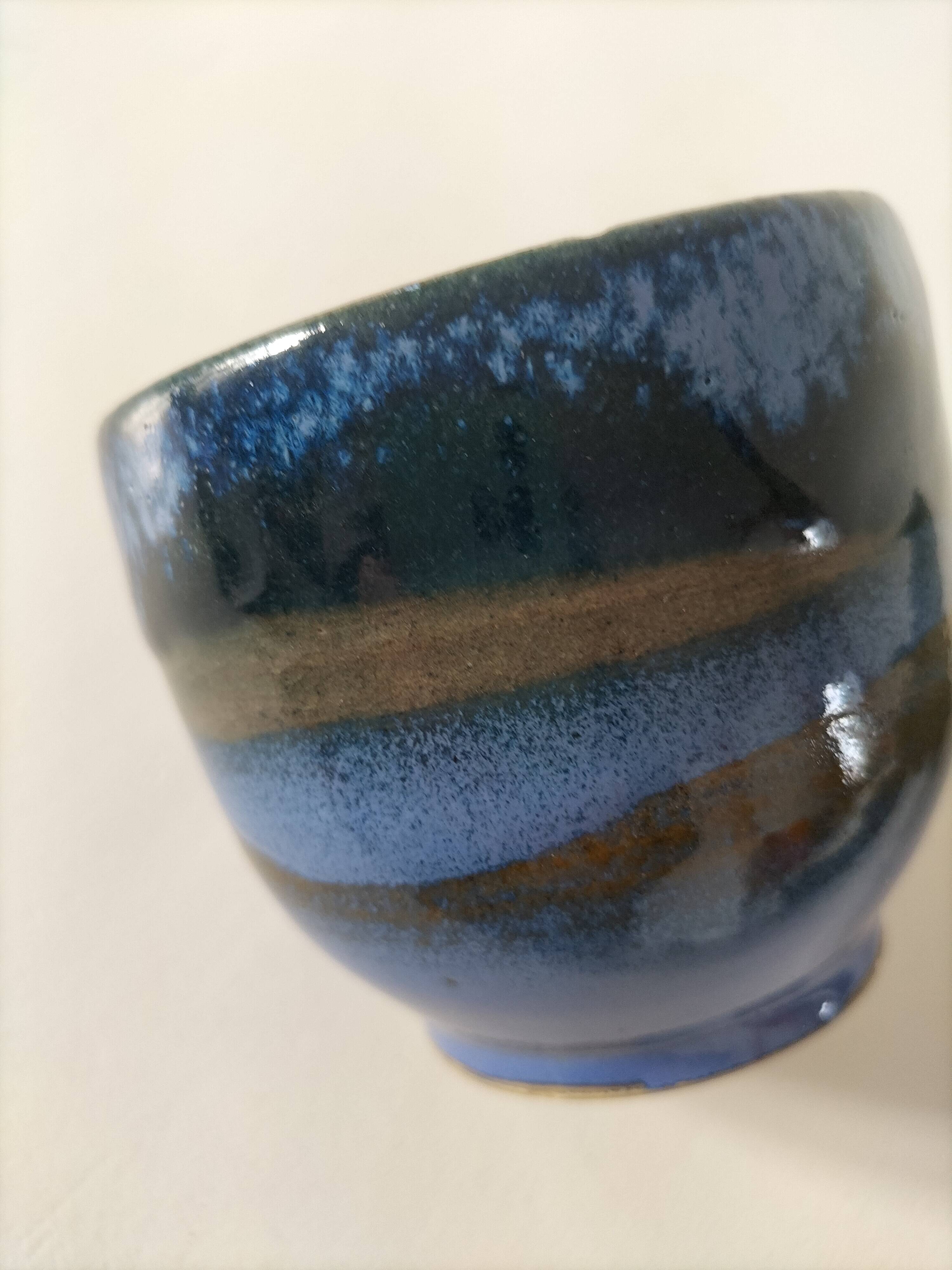 Duo de gobelets en grès émaillé bleu et vert