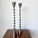 Vintage mid century brutalist hand forged brass candlesticks