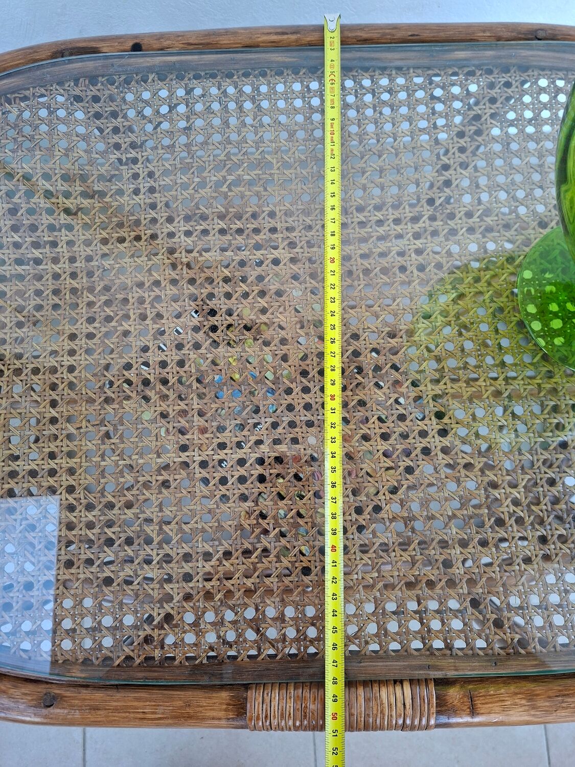 Oval coffee table in rattan and cane, vintage double top.