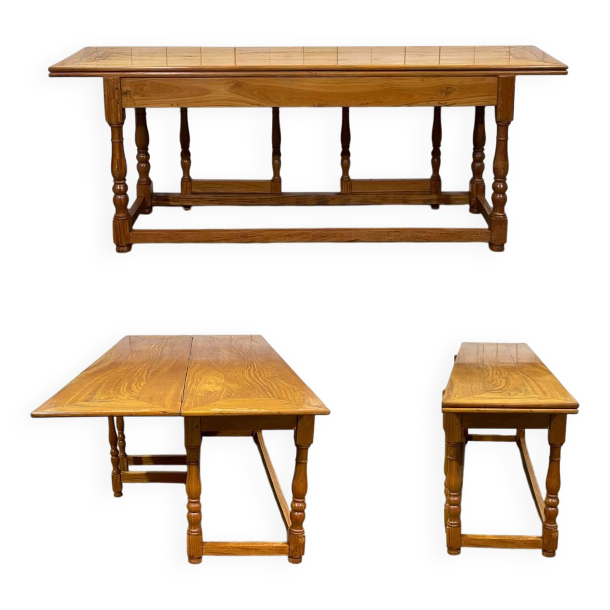 Large folding blond mahogany console - Indian work from the 1980s