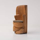 Unique sculptural throne chair in wood, France 1970s