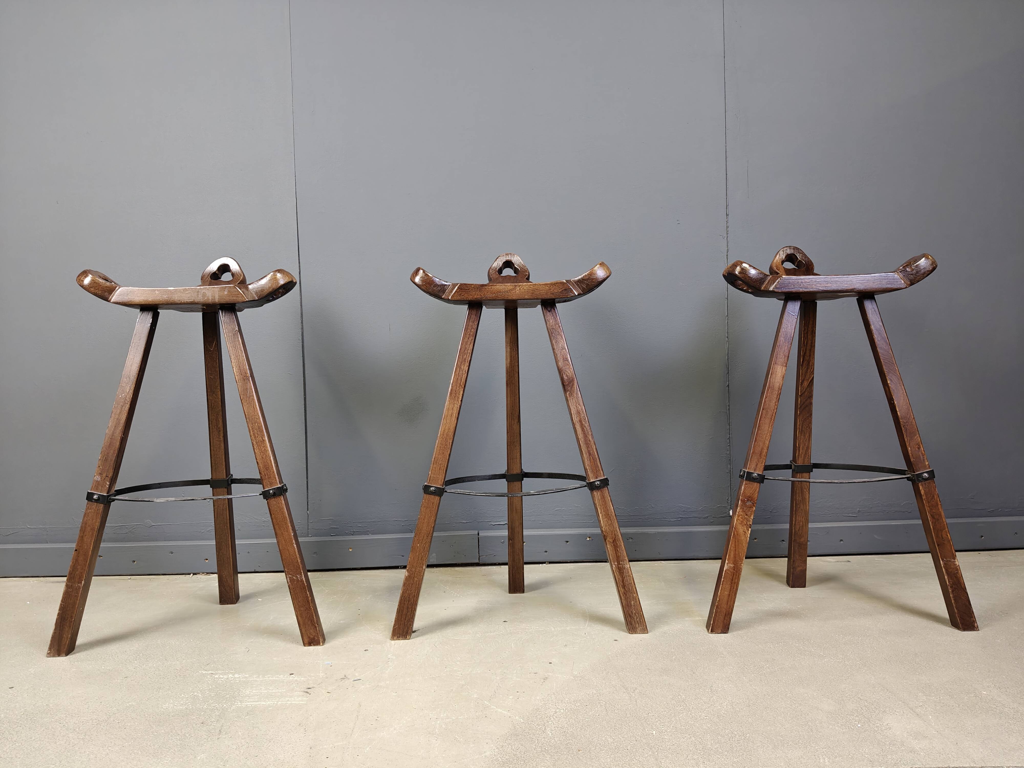 Mid century brutalist bar stools - set of 3, 1960s