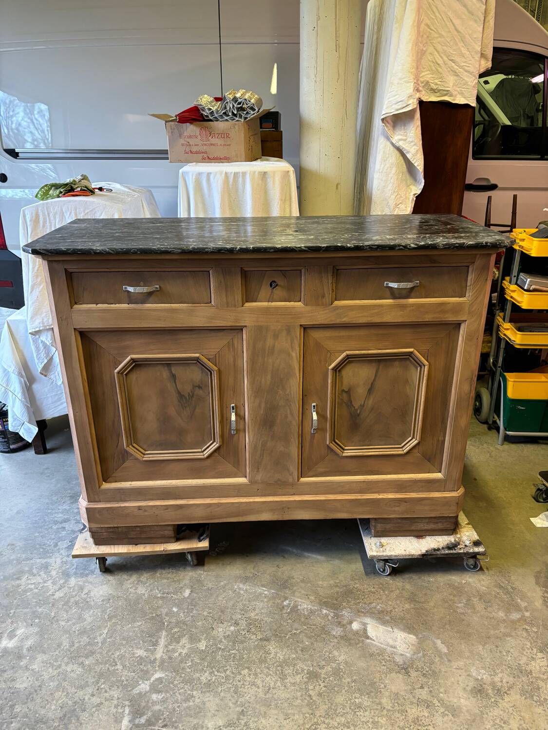 Art Deco raw wood sideboard