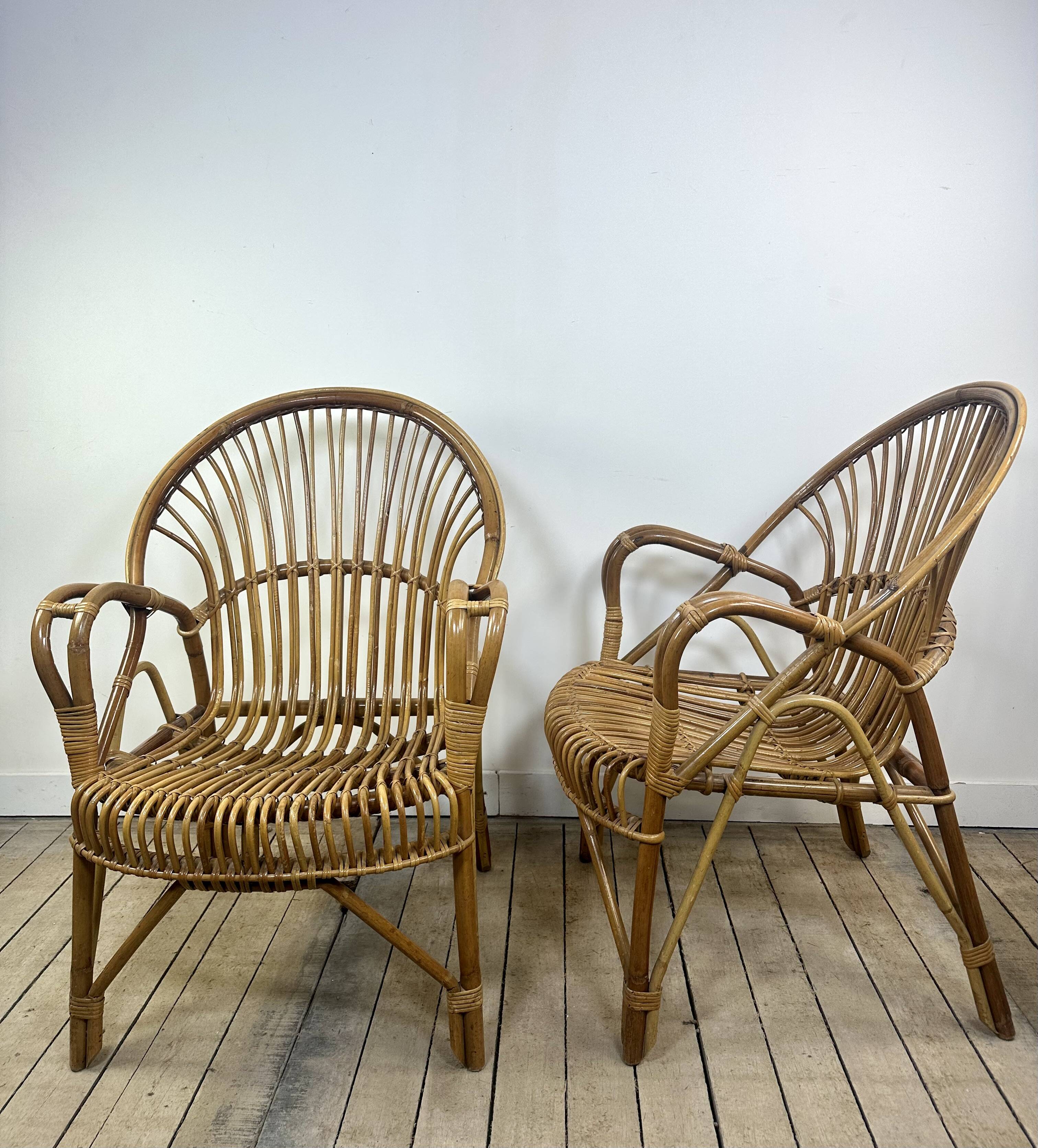Fauteuils (la paire) vintage 1960 en rotin et bambou