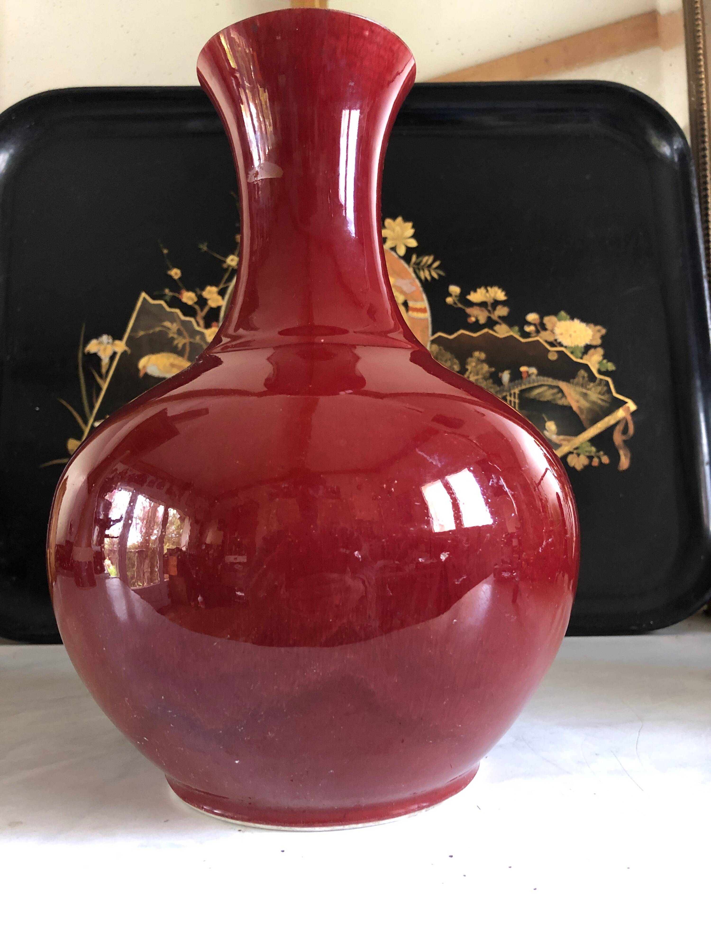 Monochrome Porcelain Vase Pansu Long Neck/Sang de Boeuf/China Qing Dynasty 19th