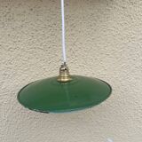 Vintage lampshade in green and white enamelled sheet metal with LED electricity