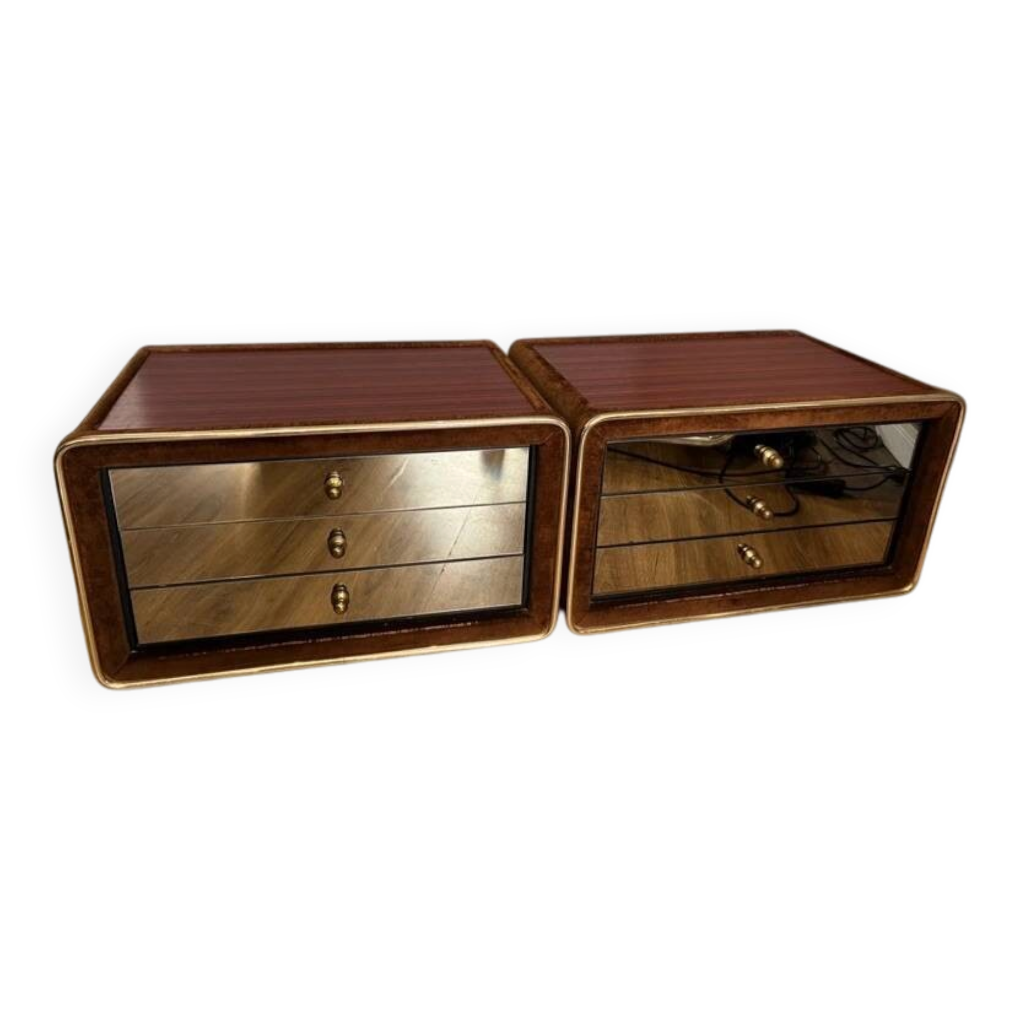 Ruf International Nightstands – Pair Mirrored Bedside Tables 1970s