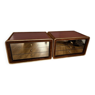Ruf International Nightstands – Pair Mirrored Bedside Tables 1970s