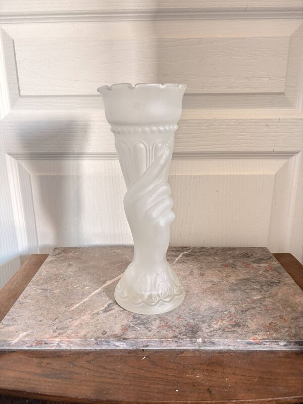 Ancien Vase Verre Moulé LEGRAS Art Déco Main Flambeau Vintage