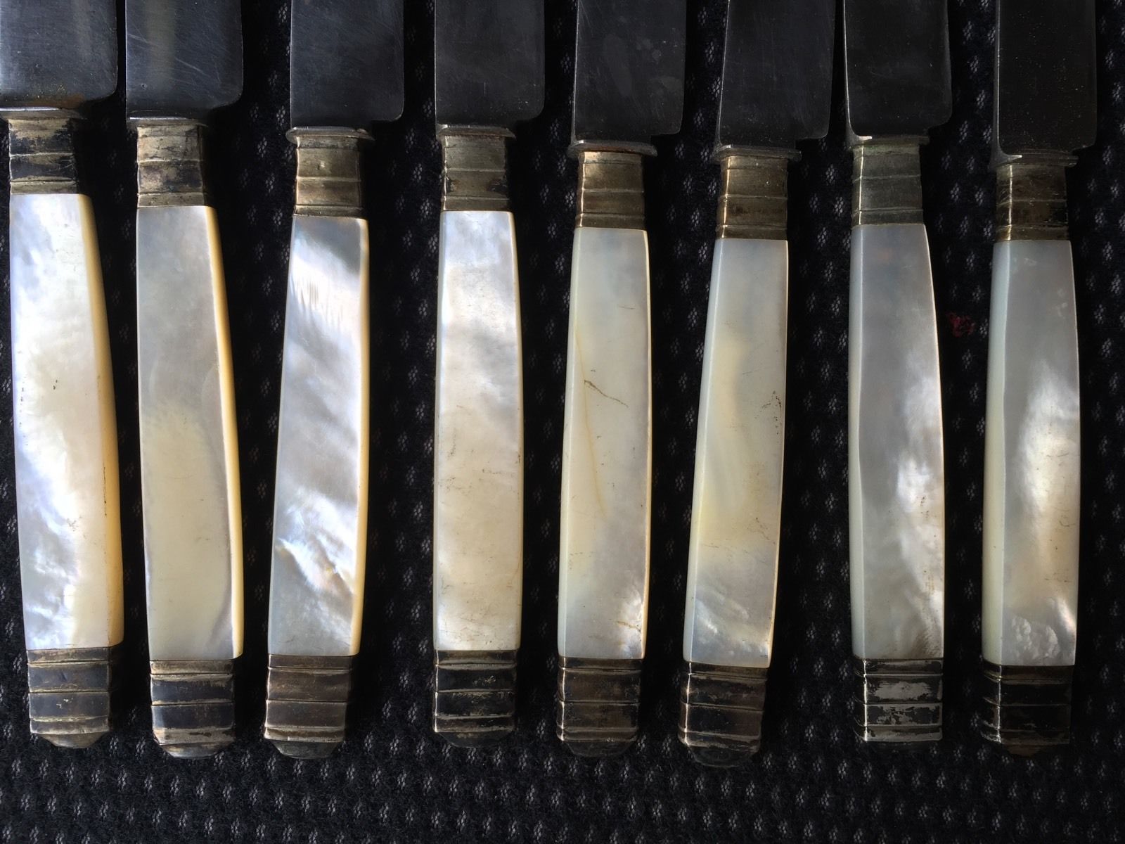 Set of 8 19th-century monogrammed mother-of-pearl handles