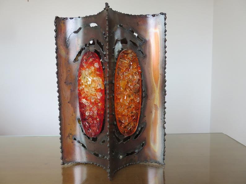 Applique " brutaliste " en métal et verre années 60 70
