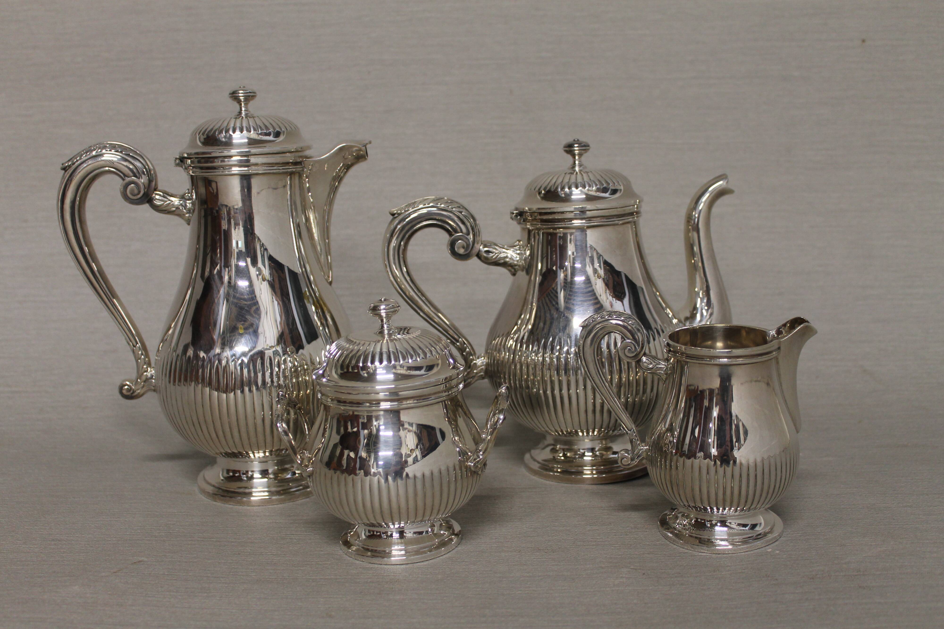 Silver metal coffee set - christofle - gallia collection