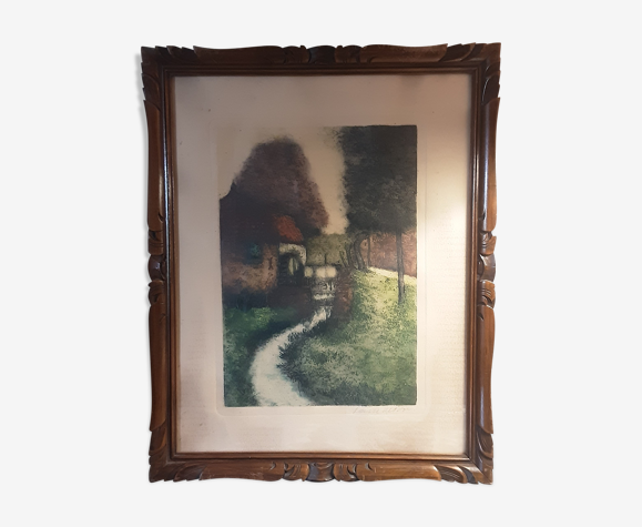 Tableau ancien sous verre - signé - année 1939
