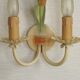 French vintage metal double wall light with peach and green leaves.