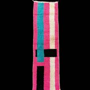 Moroccan Berber rug corridor in pink and blue wool.