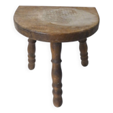 Ancien banc de traite tabouret tripode en bois massif