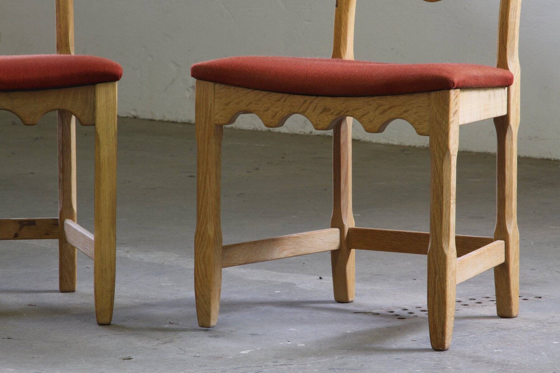 Vintage Danish Brutalist ladderback chairs in oak by Henning Kjærnulf, 1960s, set of 4