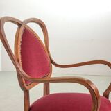 Red Velvet Heartshaped Wooden Vintage Design Side Chairs. Set of 2. 1950s