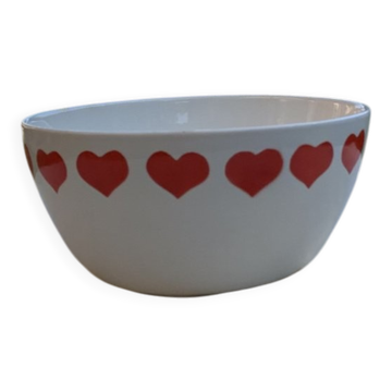 Grand bol folklorique hongrois en céramique crème et rouge, milieu du XXe siècle, H. 11 cm