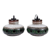 Pair of large Herda pendant lights in glazed ceramic, 1970s