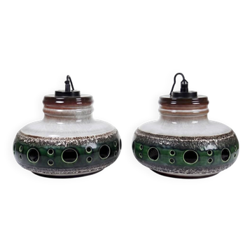 Pair of large Herda pendant lights in glazed ceramic, 1970s