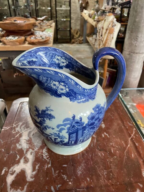 Pichet et bol en grès bleu et blanc Victoria Ware