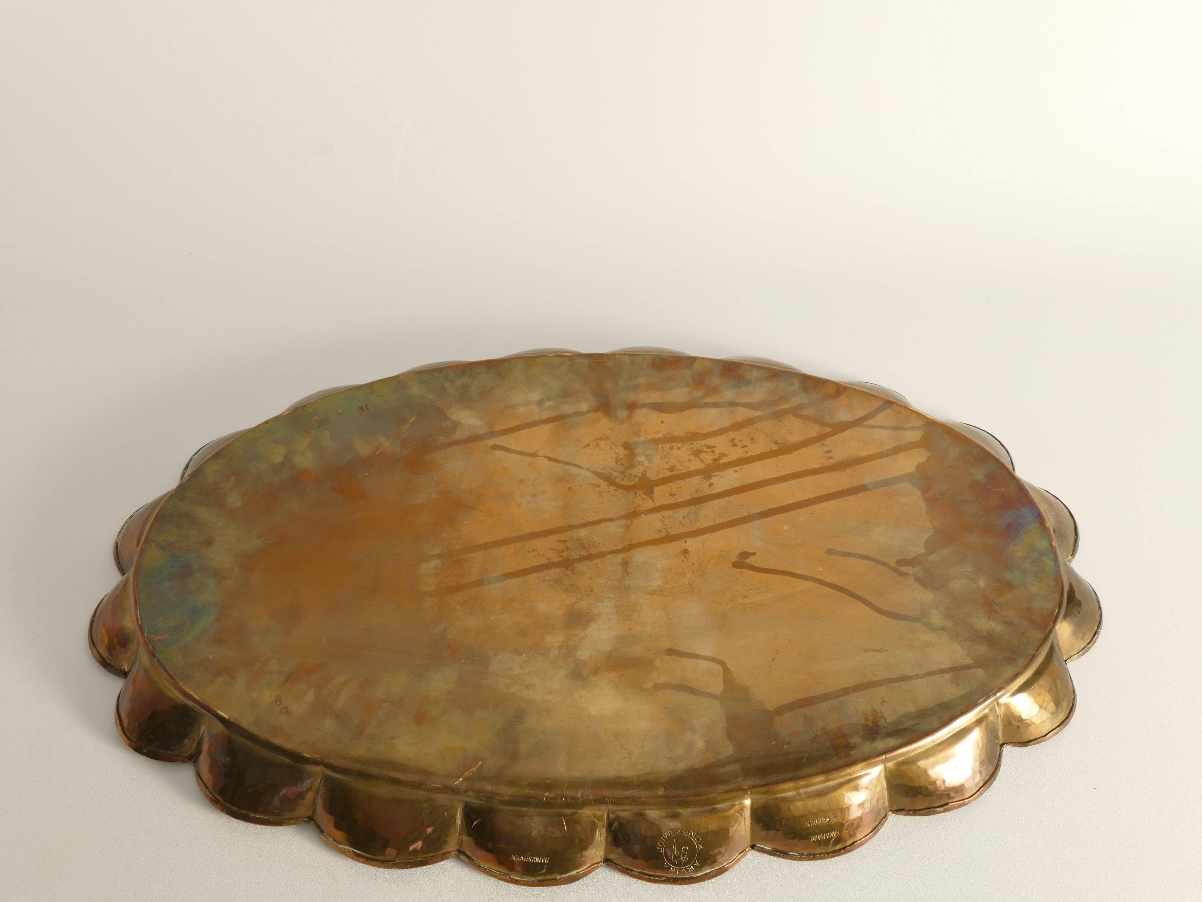 Hollywood Regency Oval Brass Tray by Arvid Johansson, Arvika Konstsmide, Sweden