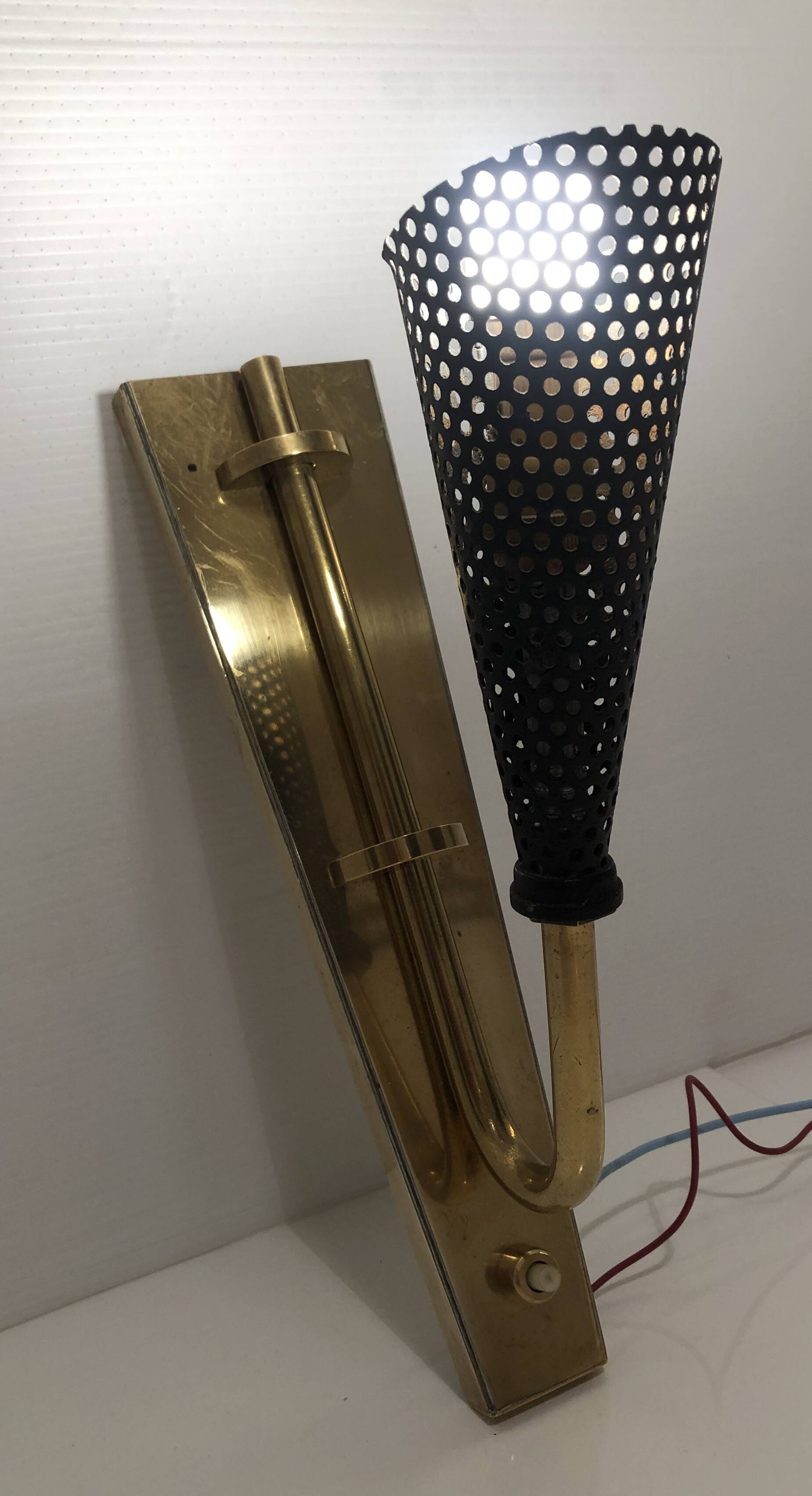 Wall lamp with reflector in rigitulle (perforated metal) from the 50s