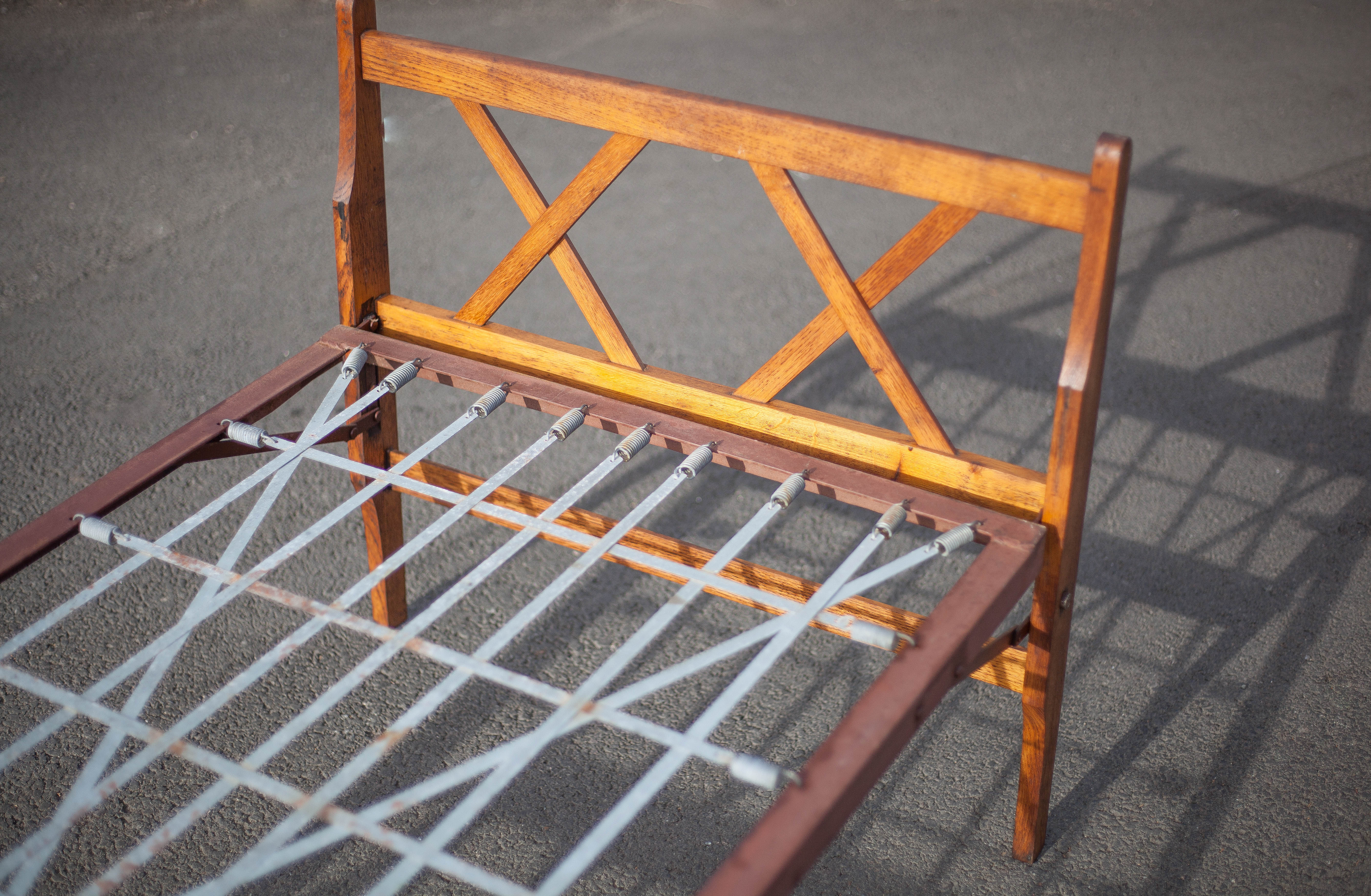 Old wood folding bed, reconstruction period bed, daybed