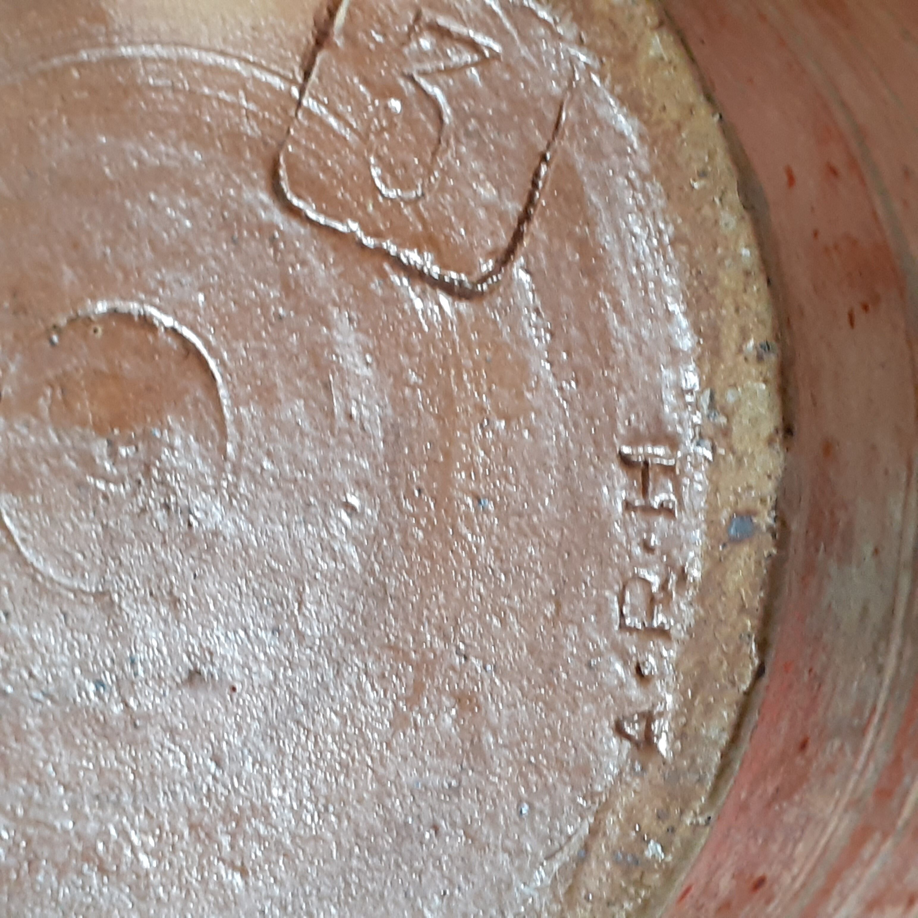 Large sandstone pitcher, Hermine décor Signed A.R.M.