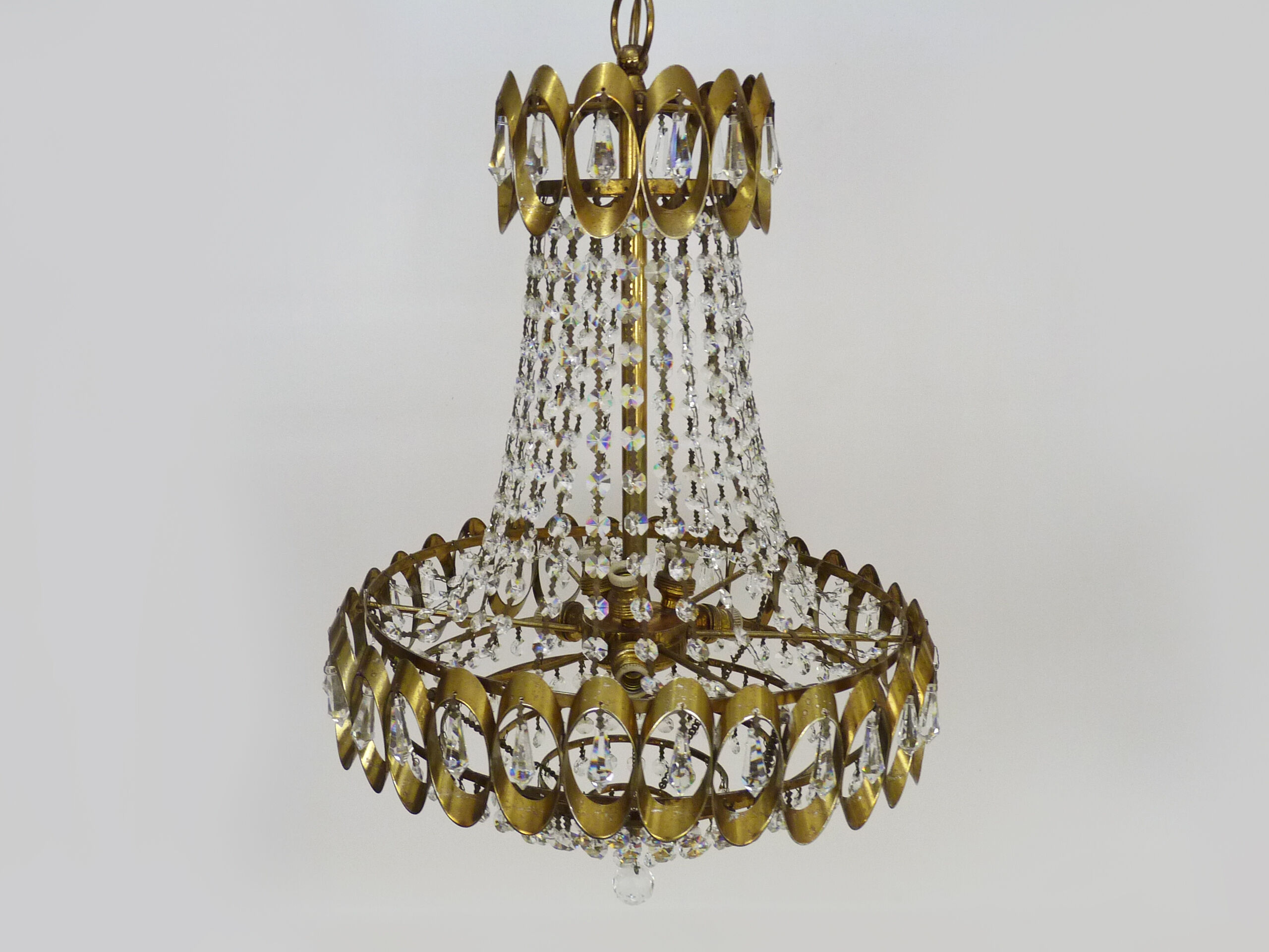 Old hot air balloon chandelier, glass tassels