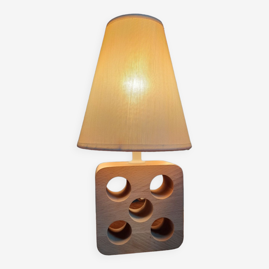 Lampe chevet carré bois naturel, abat jour ecru | Selency