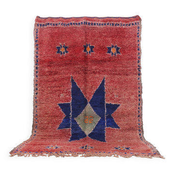 Tapis marocain vintage rouge 183 x 288 cm, tapis en laine berbère, tapis boho fait main