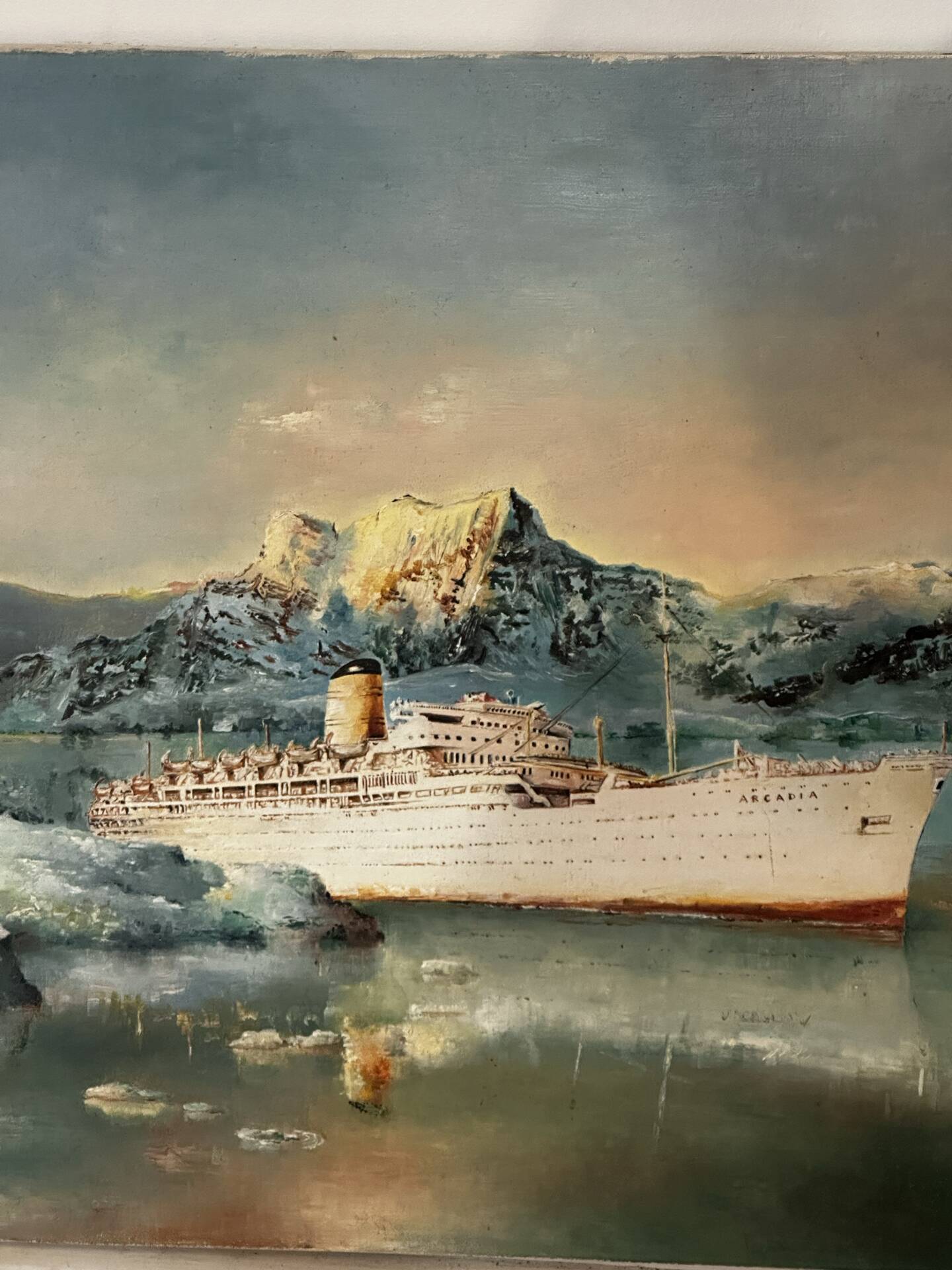 Oil on canvas Alain Chaussois (1950-2018) – Ocean liner Arcadia in the