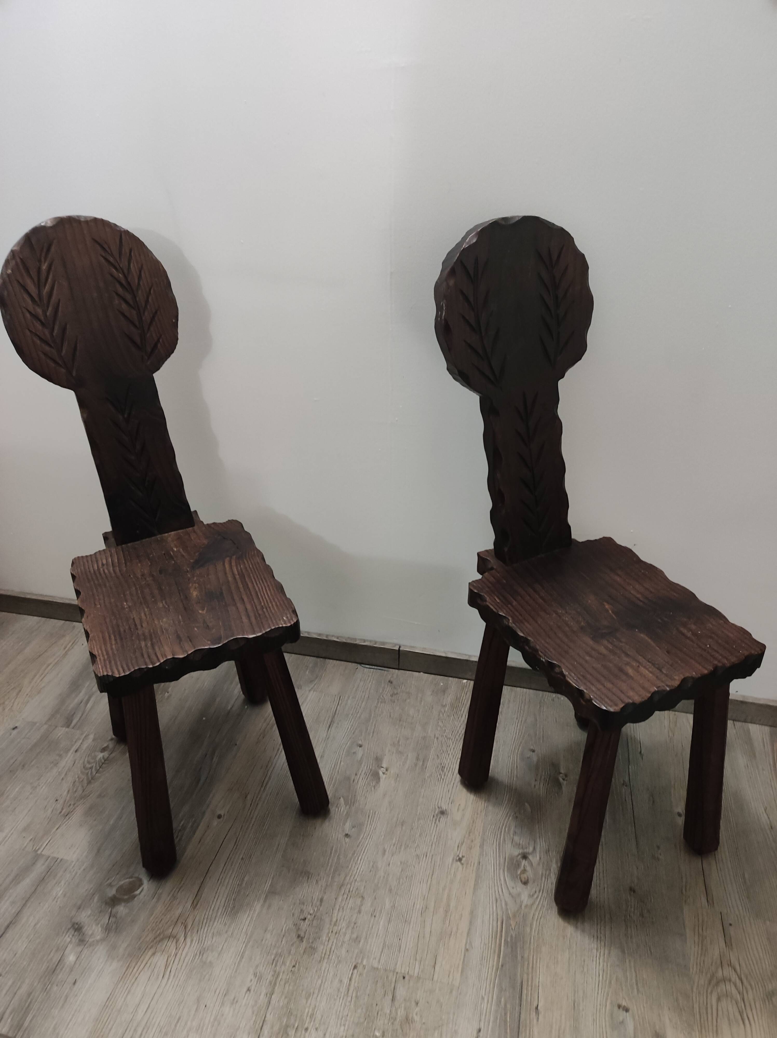 Vintage brutalist brutalist carved wooden chair