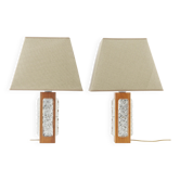 Paire de lampes de table en verre moulé et teck  Suède 1960