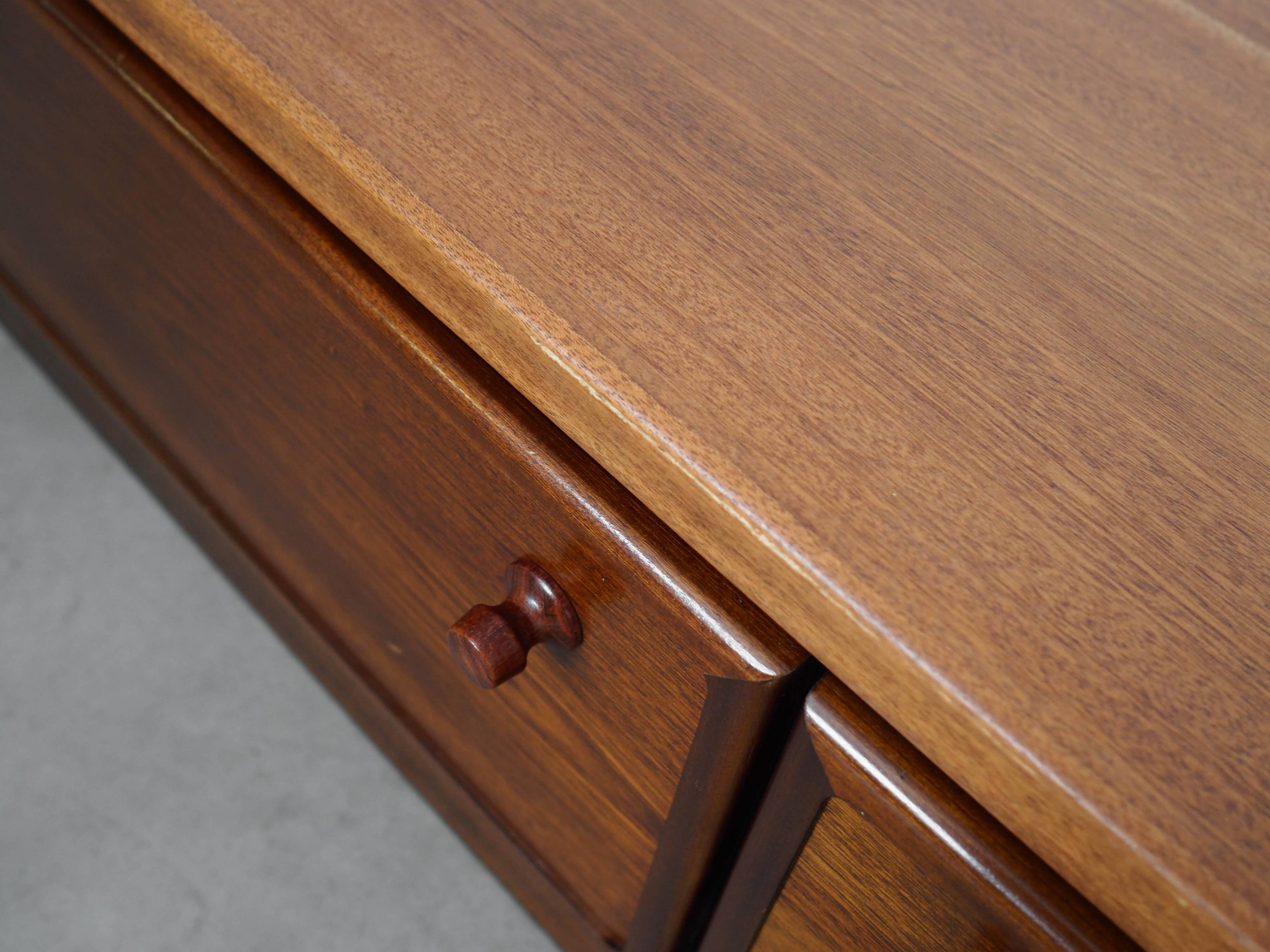 Low mahogany furniture, Danish design, 1970s, made in Denmark.