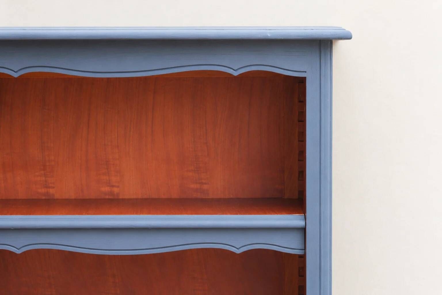 Renovated antique bookcase – Bleu des Vosges library, Libéron and natural wood – H100 cm