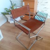 Lot de fauteuils avec accoudoirs en cuir et metal