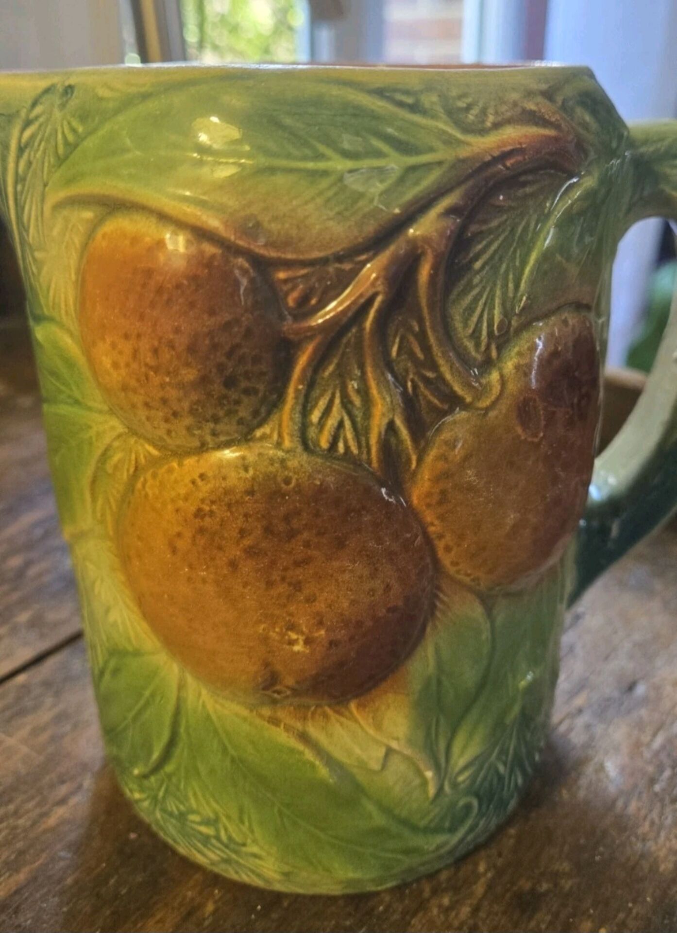 Magnificent rare Pichet Broc Saint Amand 1900 Orange Barbotine