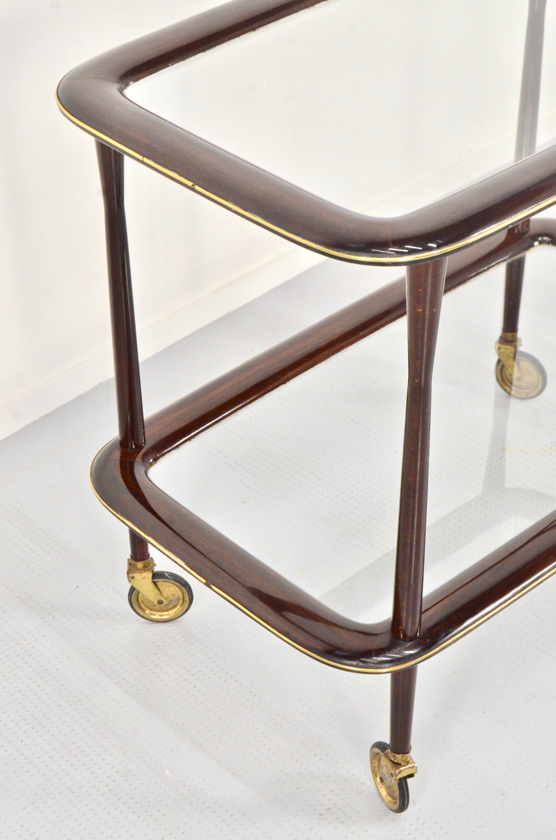 Mahogany brass and glass drinks trolley from italy, circa 1950