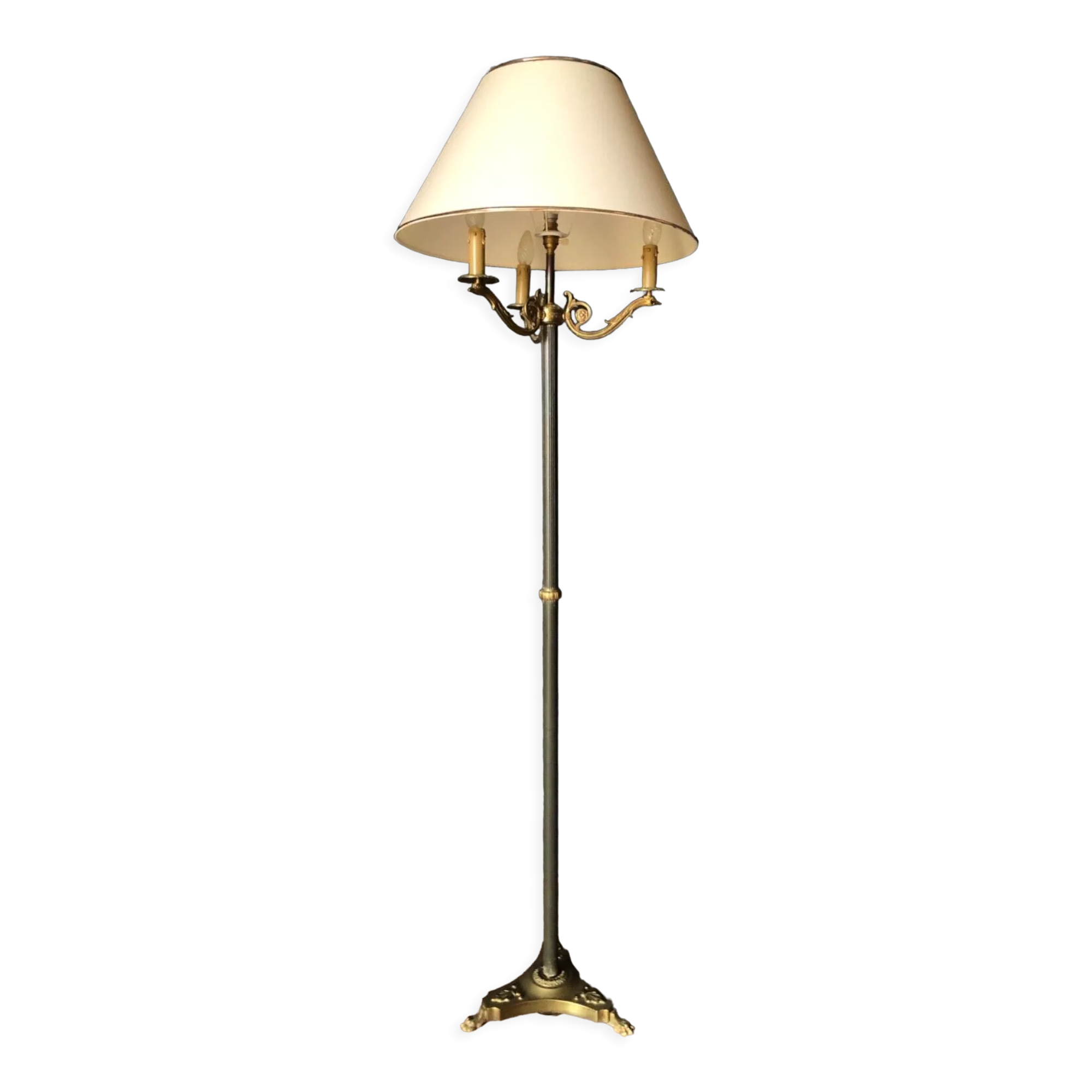 Bronze floor lamp 3 lights 1960 empire style feet claws
