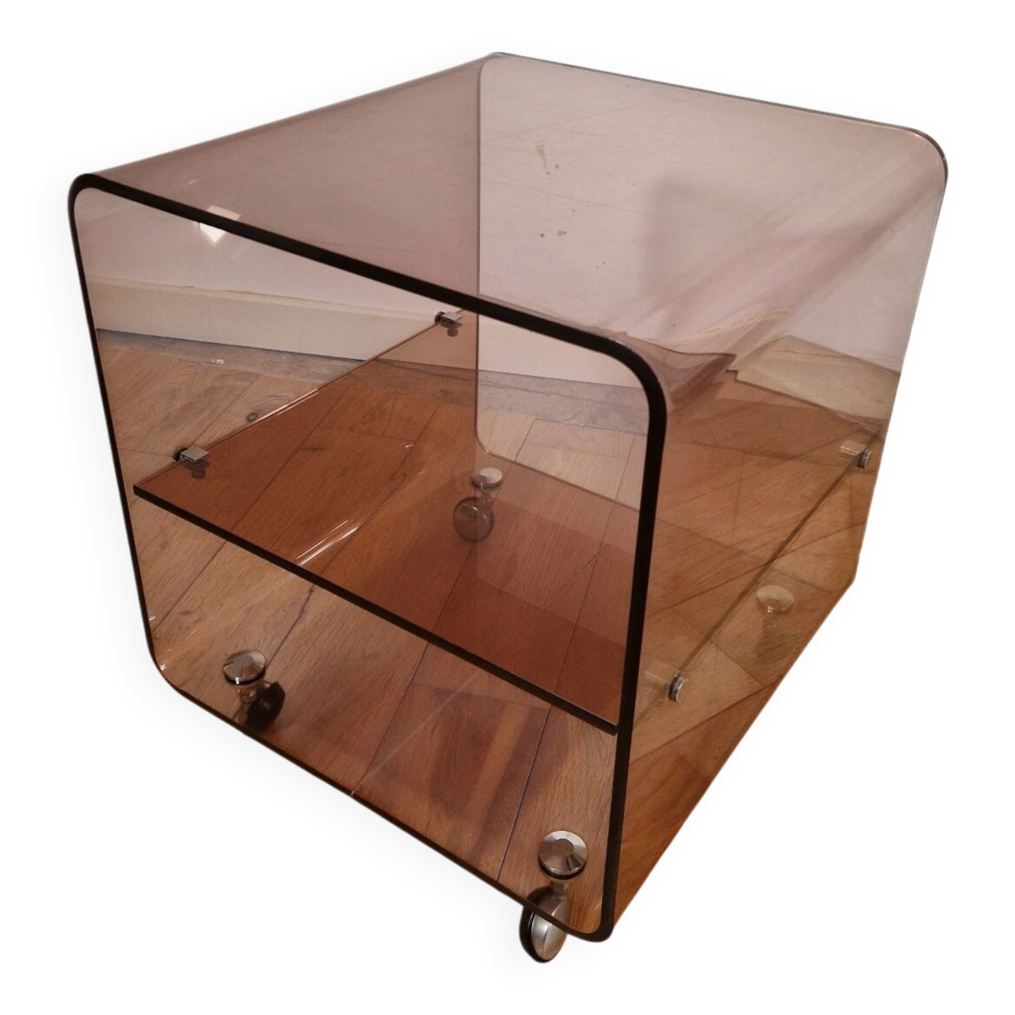 Rolling dessert trolley in Altuglas by Michel Dumas for Roche Bobois.