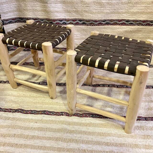 Tabouret Assise Tressée Cuir